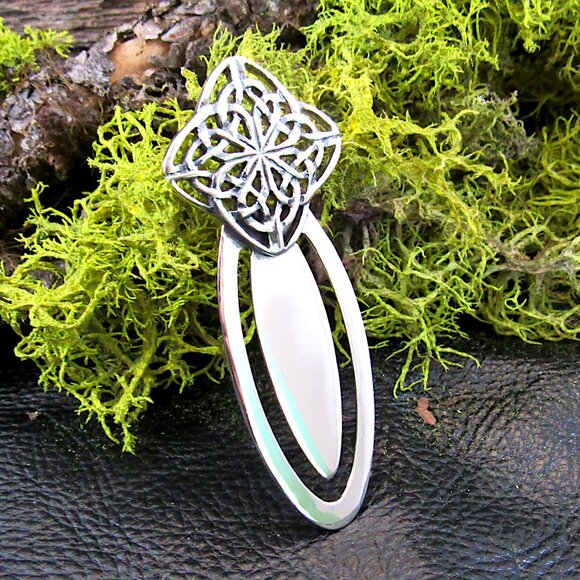 Solid 925 Sterling Silver Celtic Quaternary Knot Bookmark, Irish Page Marker - Picture 1 of 8